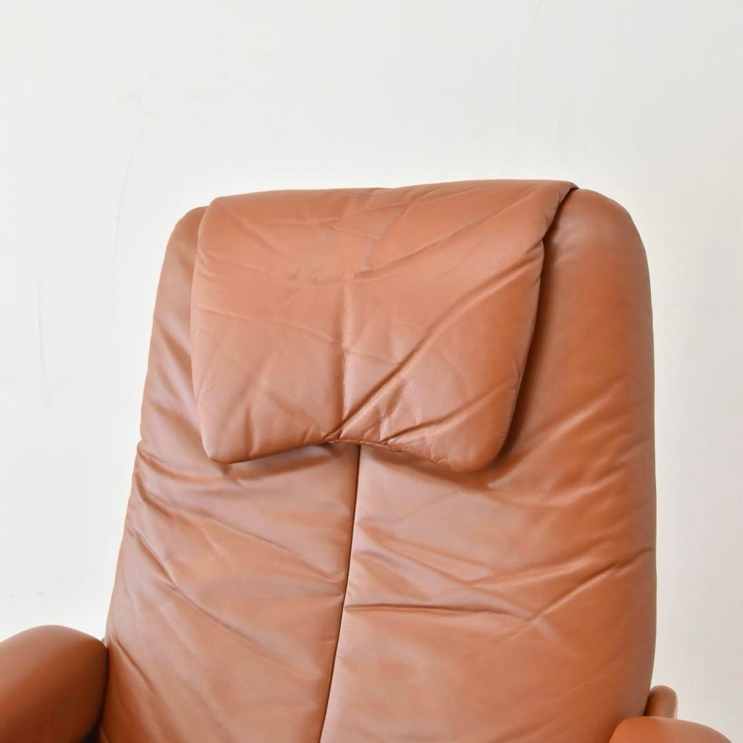 リクライニングチェア　チーク材　本革