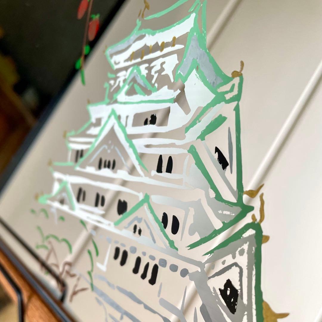 ハンドメイド　インテリア　壁掛け　鏡　梅と城/Japanese Style