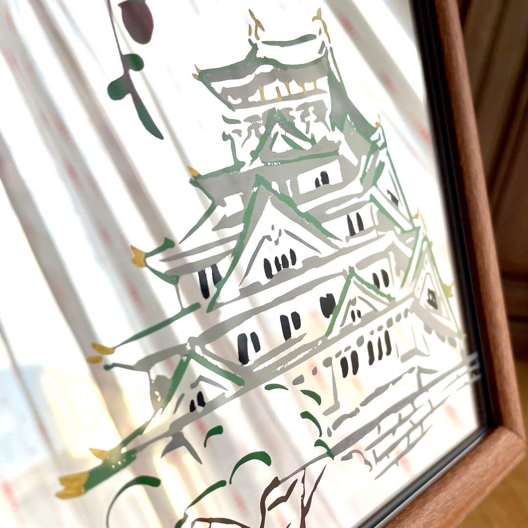 ハンドメイド　インテリア　壁掛け　鏡　梅と城/Japanese Style