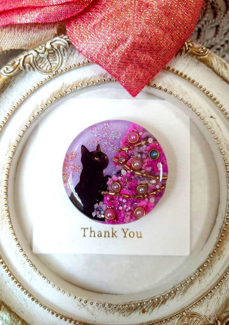 レジン　猫　ヘアゴム　ブローチ　ポニーフック　No.404