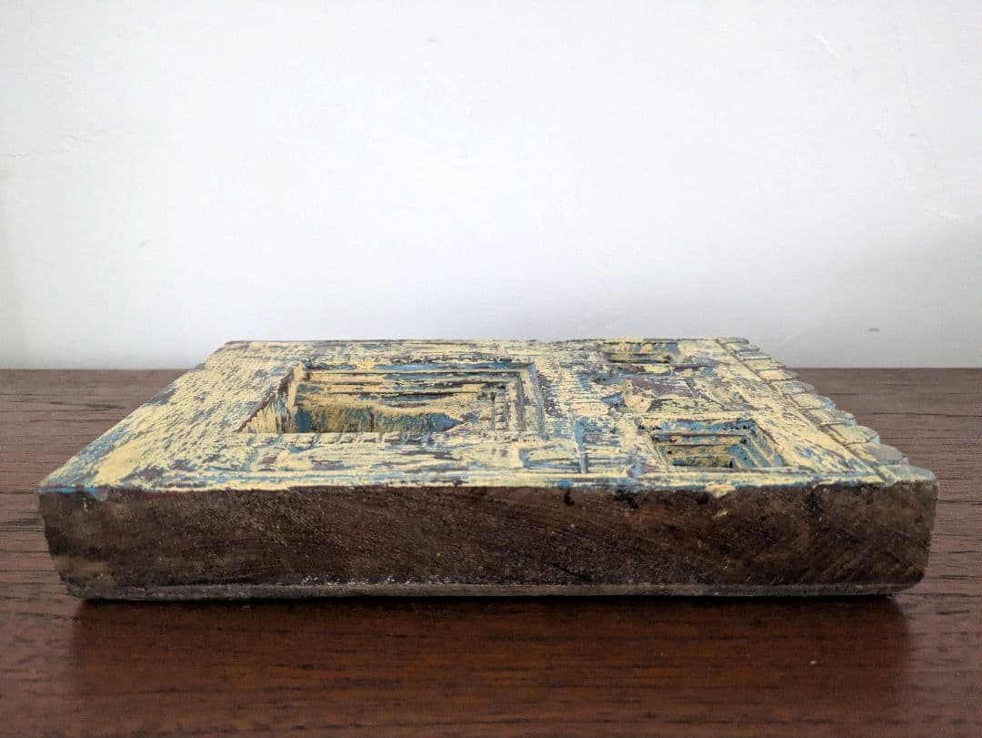 【　インド　ヴィンテージ　ミラー　】鏡　アンティーク　レリーフ　木製　壁掛　木彫