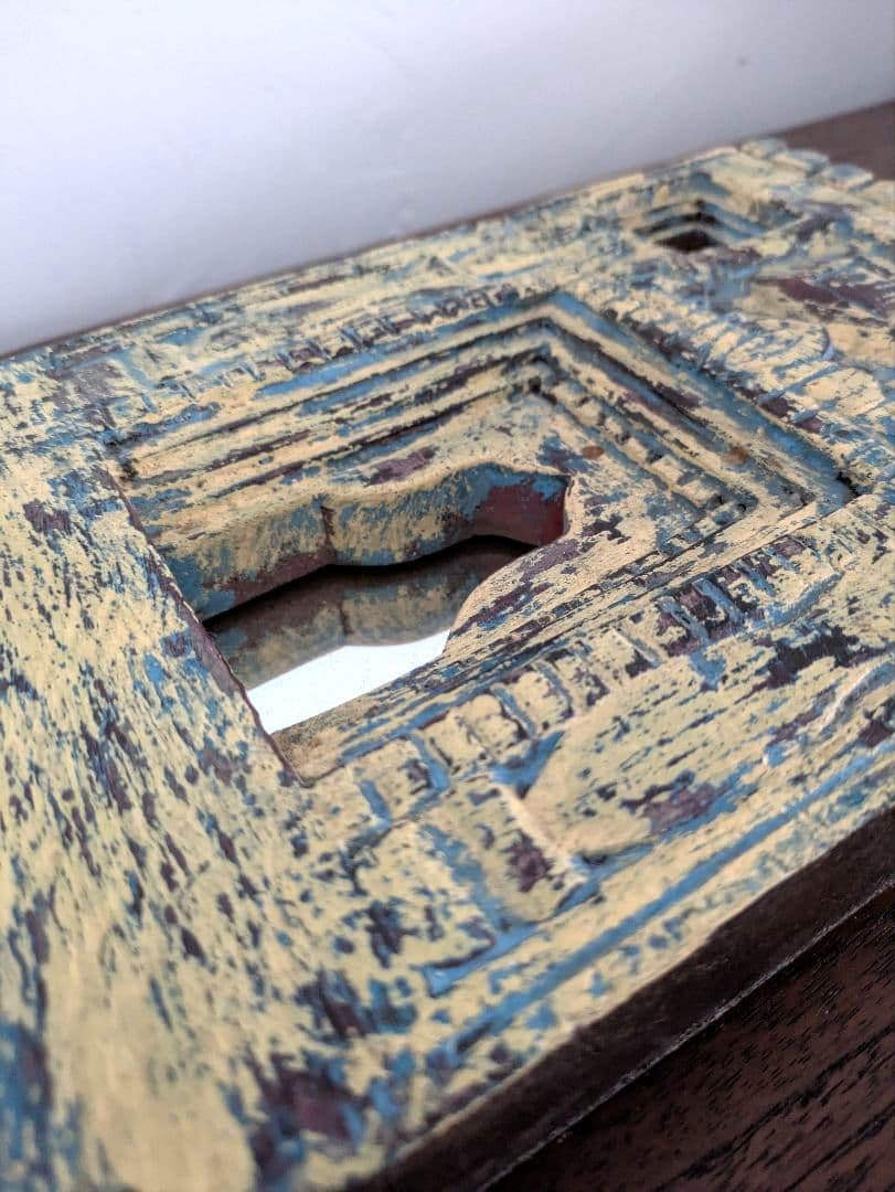 【　インド　ヴィンテージ　ミラー　】鏡　アンティーク　レリーフ　木製　壁掛　木彫