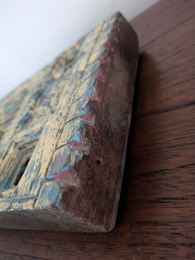 【　インド　ヴィンテージ　ミラー　】鏡　アンティーク　レリーフ　木製　壁掛　木彫