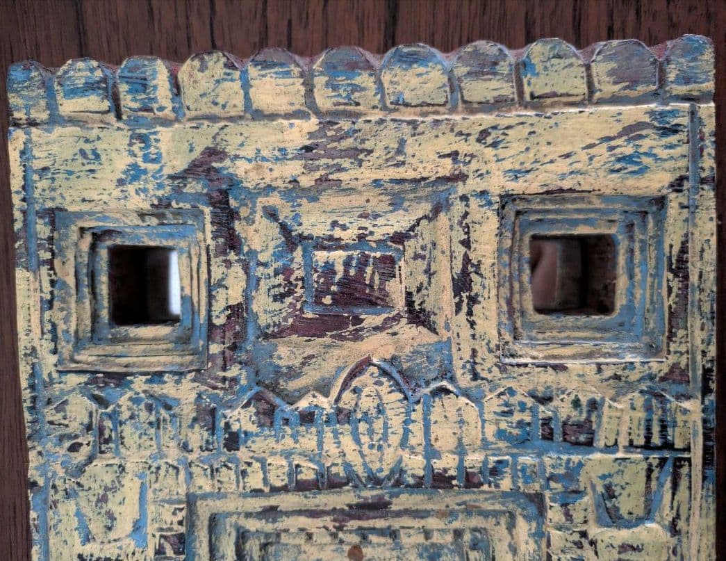 【　インド　ヴィンテージ　ミラー　】鏡　アンティーク　レリーフ　木製　壁掛　木彫