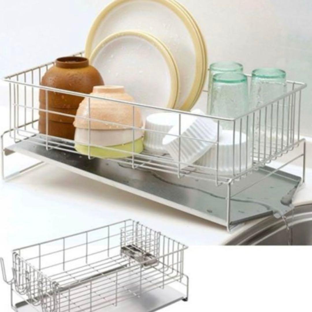 横置き5〜6人用　シンクに水が流れる水切り　新潟県燕市　水切りかご　水切りラック