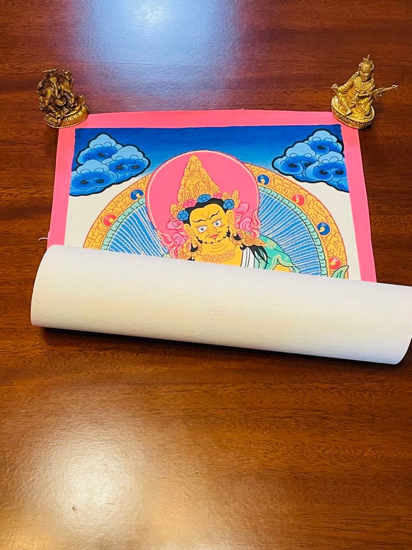 《手描き 肉筆画》宝蔵神 財宝神／ジャンバラ クベラ チベット密教 仏画　a2