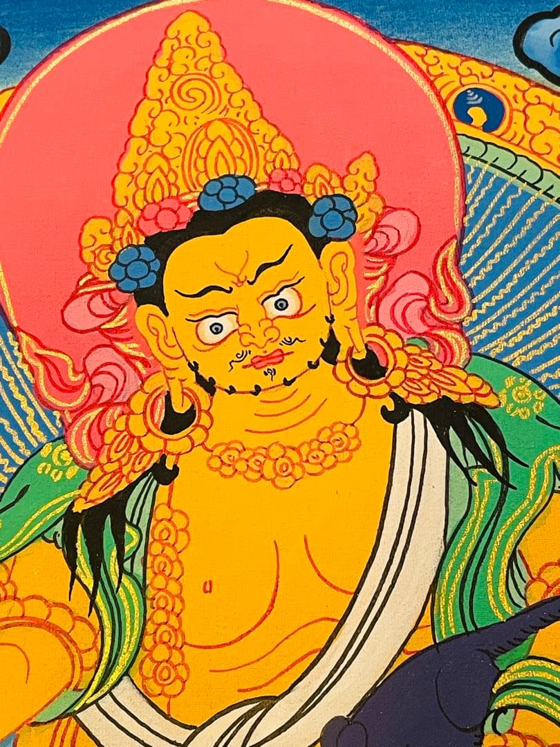 《手描き 肉筆画》宝蔵神 財宝神／ジャンバラ クベラ チベット密教 仏画　a2