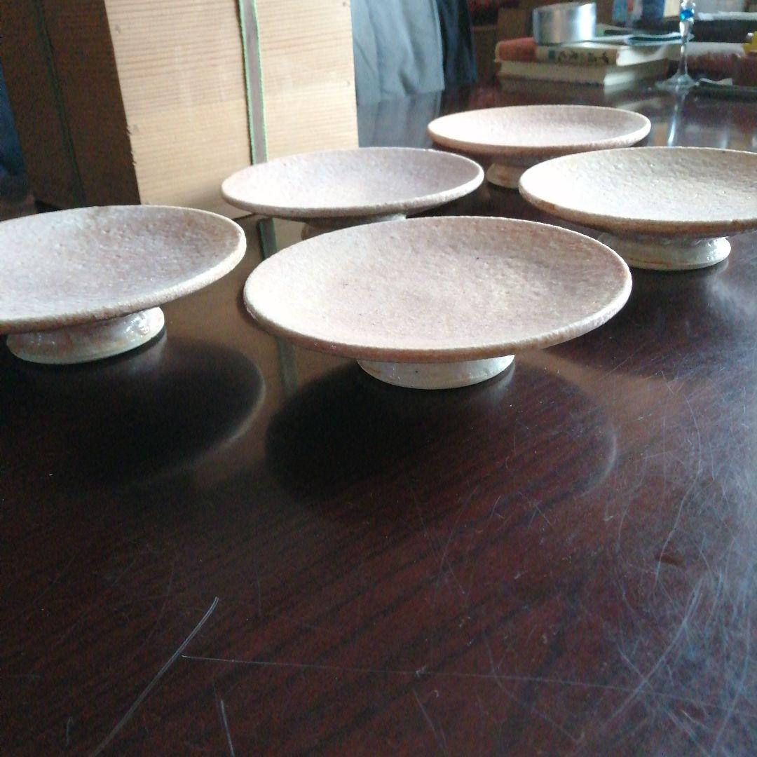 瀬戸焼　加藤春二　志野高台付銘々皿　5枚　16cm　昭和中期