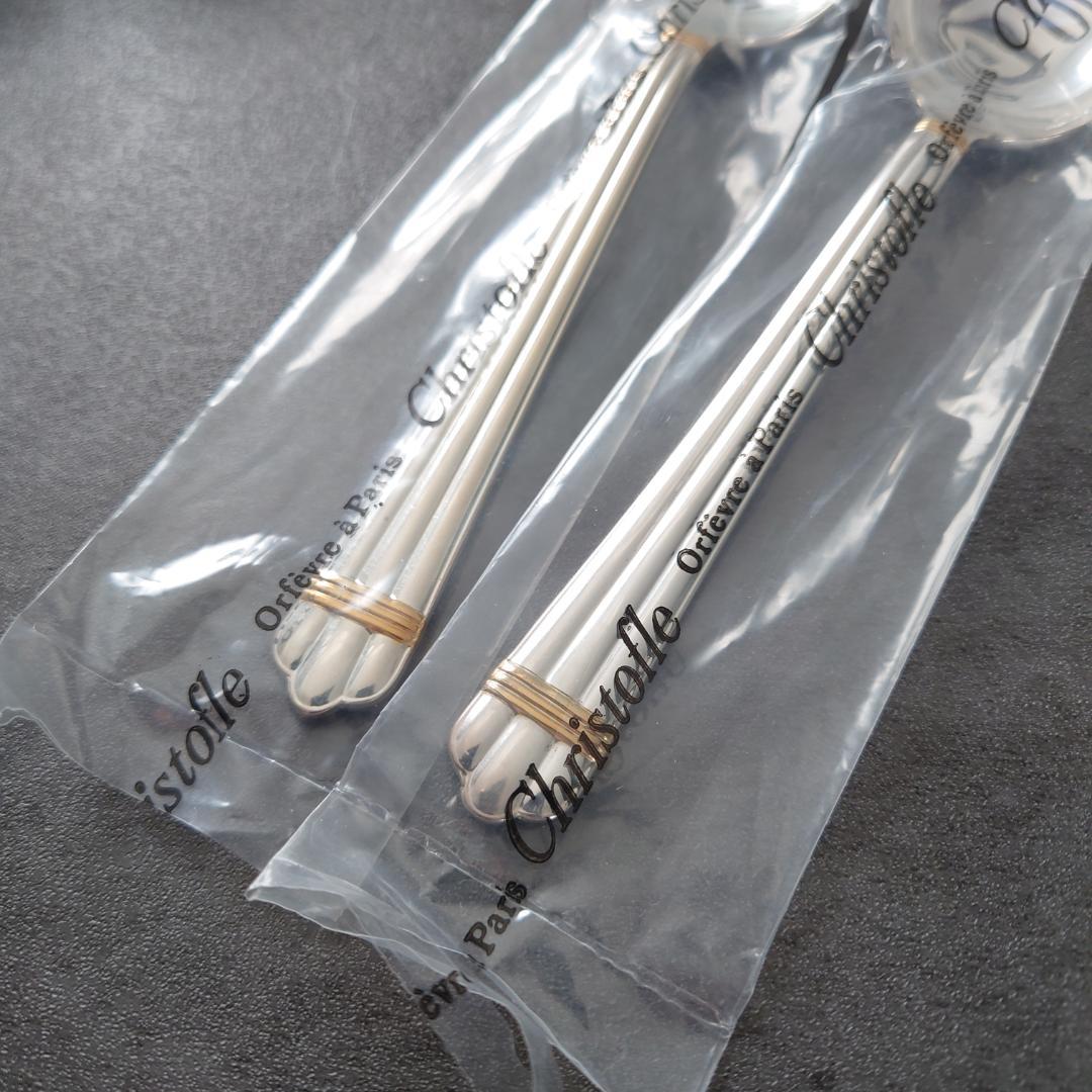 希少 クリストフル アリアゴールドリングデザートスプーン 未開封 2点