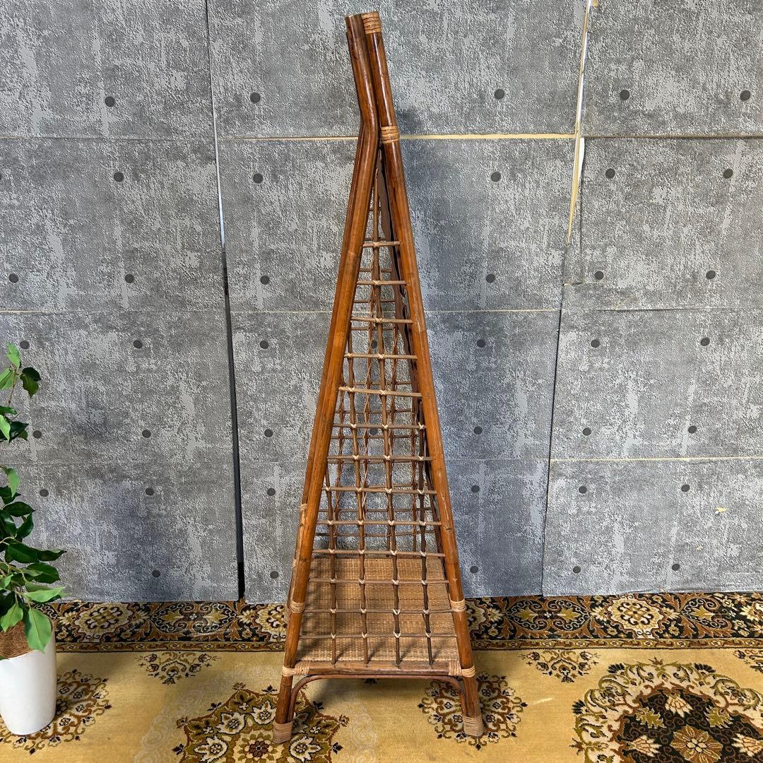 ꧁籐家具꧂ラタン収納付スタンドミラー 全身鏡 姿見 昭和レトロ アジアン