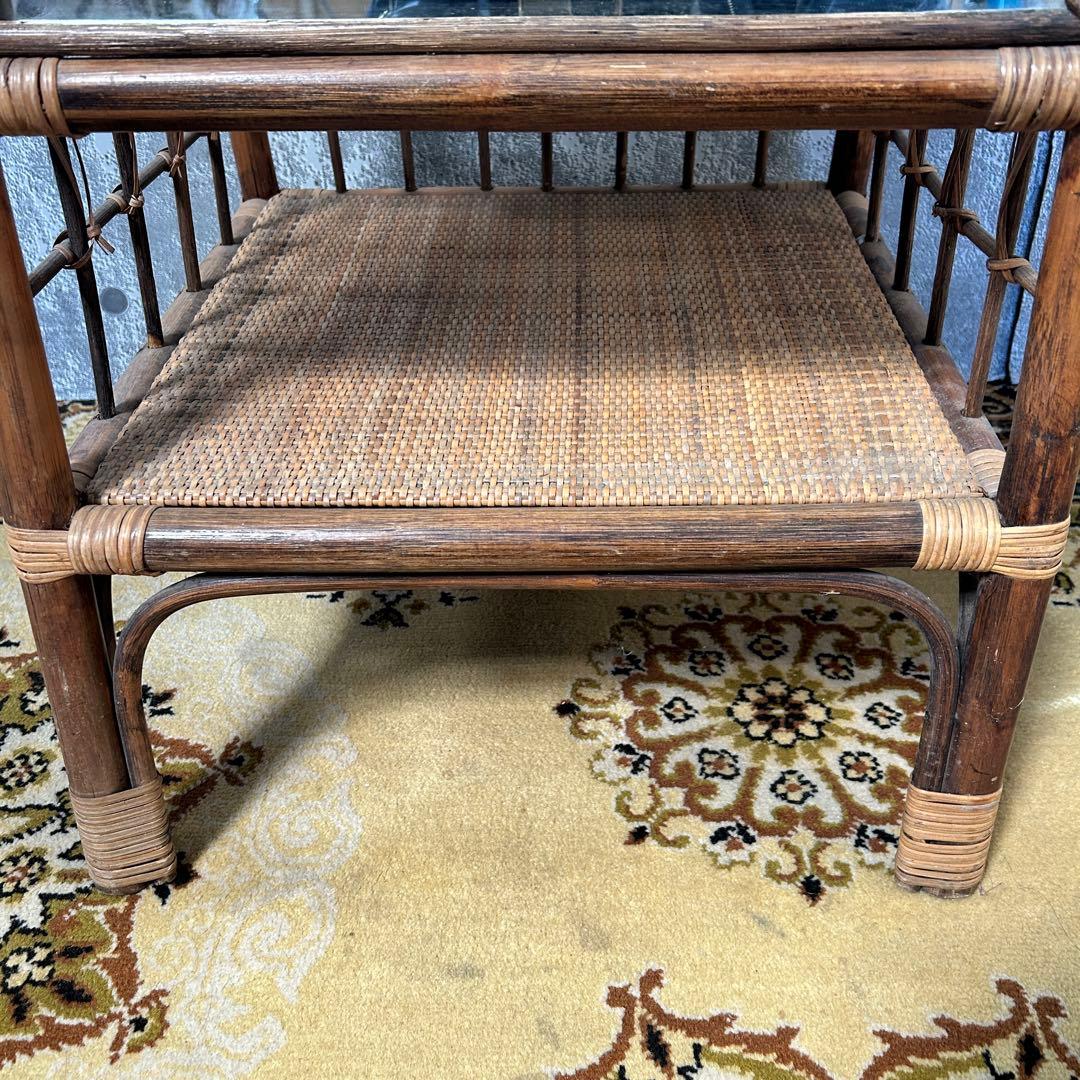 ꧁籐家具꧂ラタン収納付スタンドミラー 全身鏡 姿見 昭和レトロ アジアン