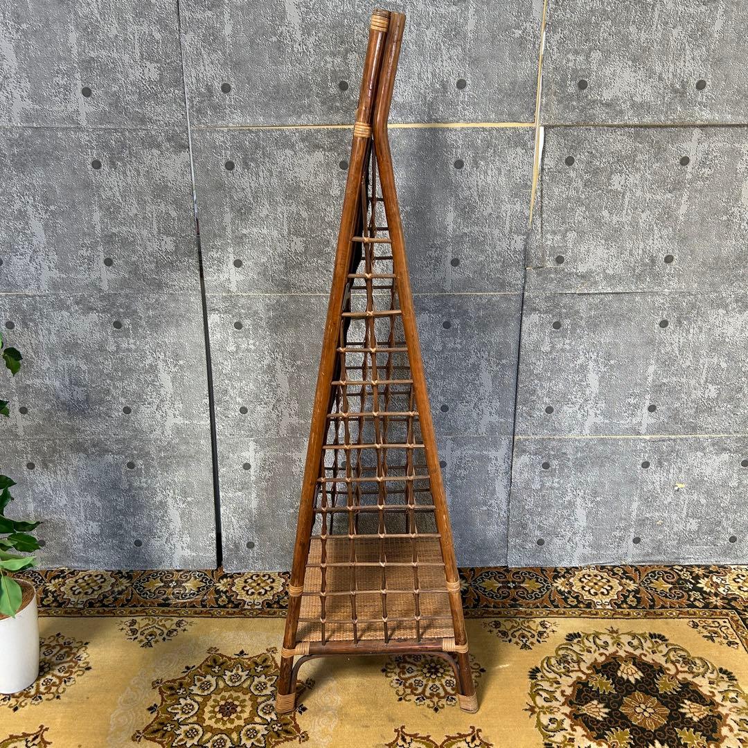 ꧁籐家具꧂ラタン収納付スタンドミラー 全身鏡 姿見 昭和レトロ アジアン
