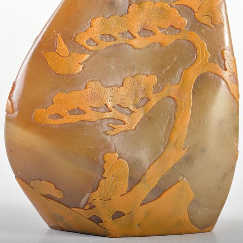 中国　玉石彫刻　山水人物刻　置物　2点　時代箱付　M　R5800