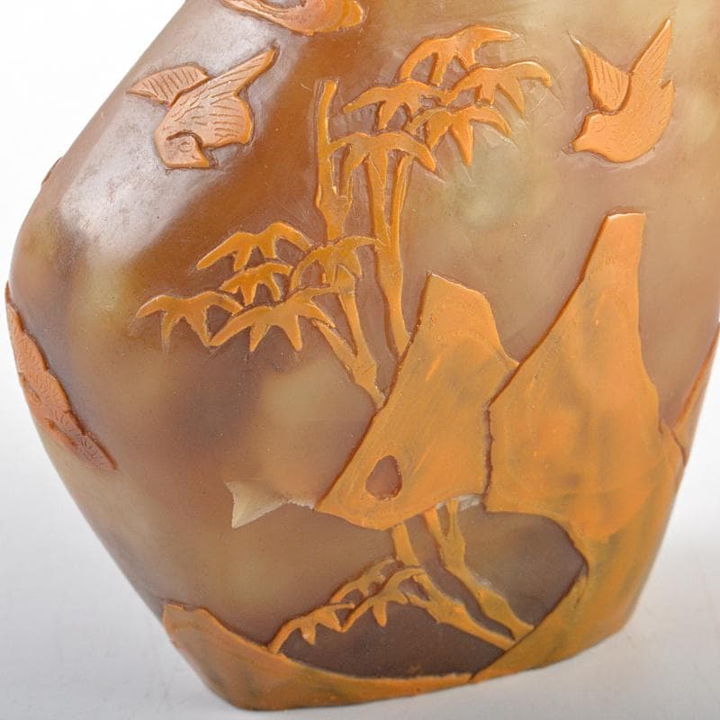 中国　玉石彫刻　山水人物刻　置物　2点　時代箱付　M　R5800