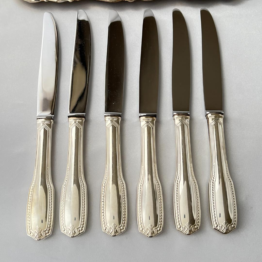 【仏蘭西】 パールとアカンサス デザートナイフ 6本【シルバープレート】