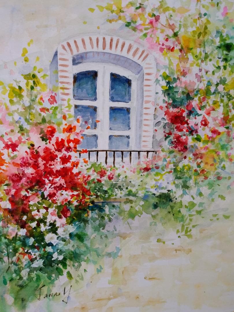 水彩画 「南仏の窓辺」F6 原画 - メルカリ