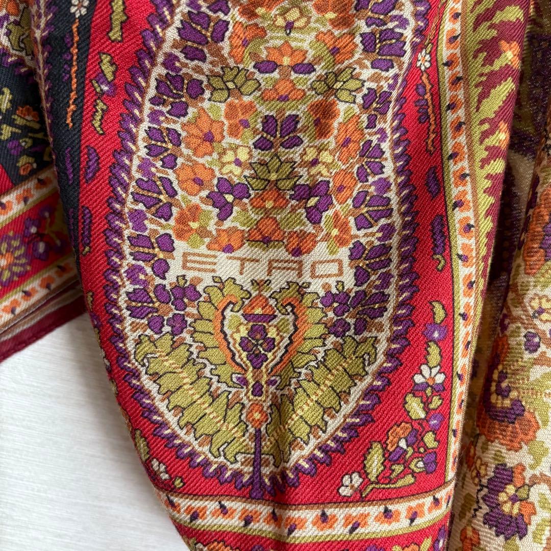 ETRO エトロ ペイズリー 大判 ストール 花柄 正方形 シルク ウール