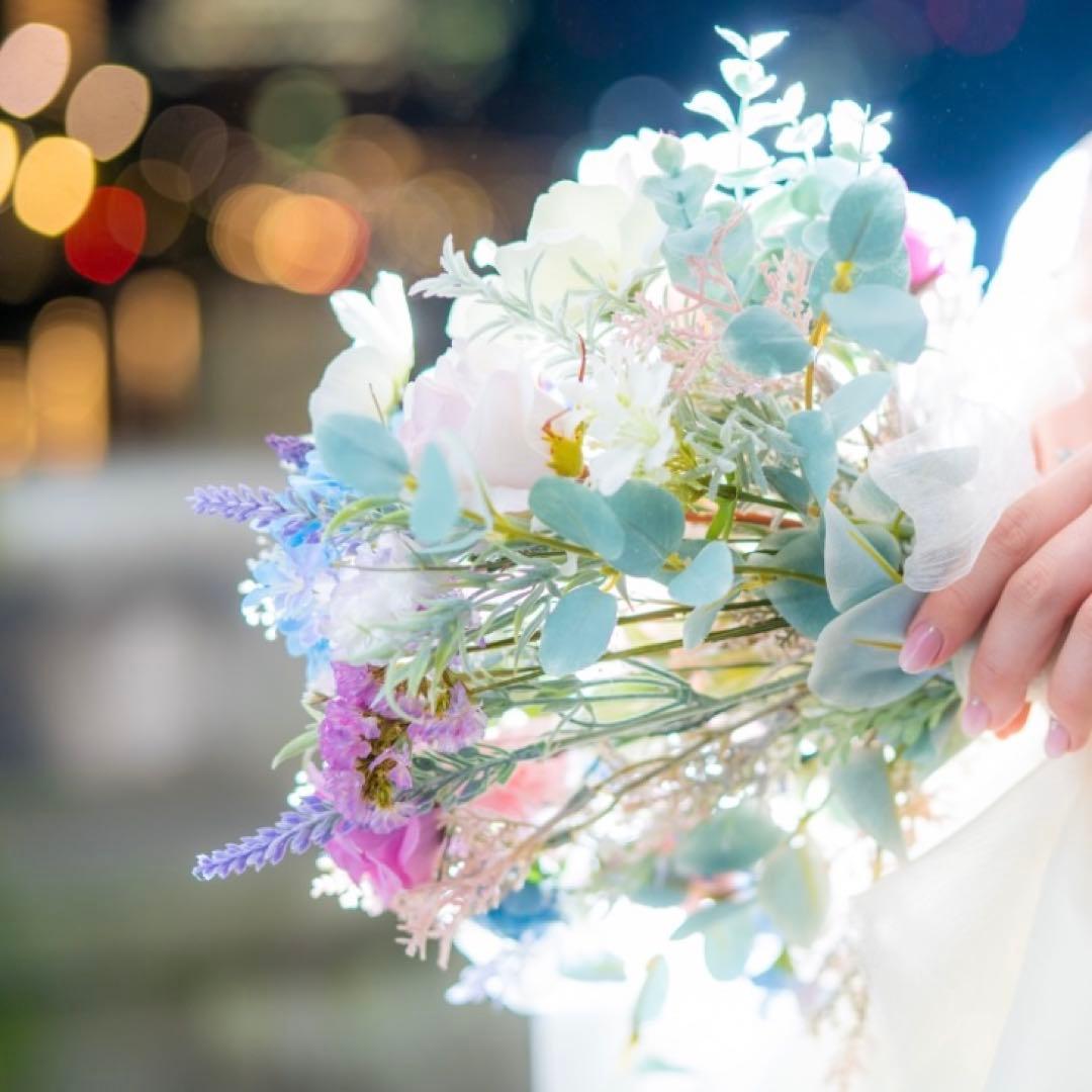 ウェディングブーケ ブルー ライトブルー アネモネ
