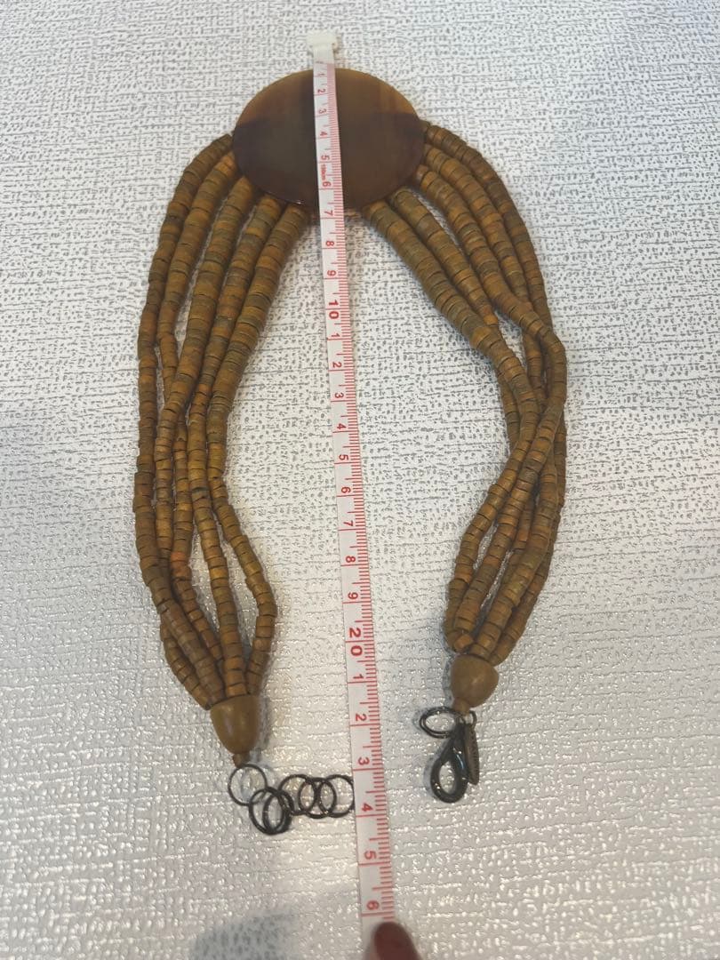 MANOUKボヘミアン風 べっ甲&木製ビーズ 大ぶり ネックレス 約20cm