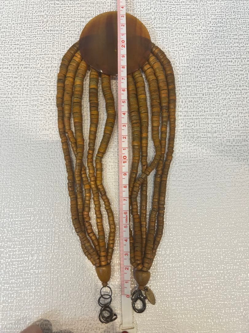 MANOUKボヘミアン風 べっ甲&木製ビーズ 大ぶり ネックレス 約20cm