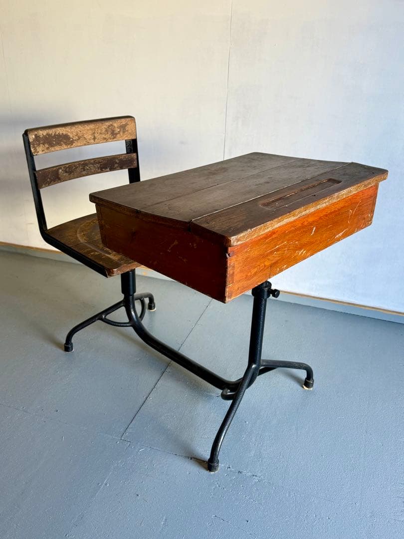 チェア 一体型 スクールデスクチェア アイアンフレーム 学習机 勉強机 学校