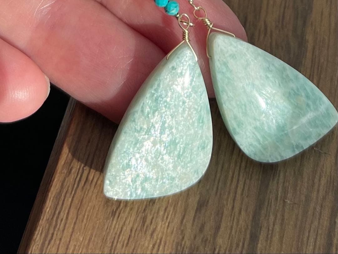 珍しいキラキラアマゾナイトのピアスチャーム·͜· ︎︎