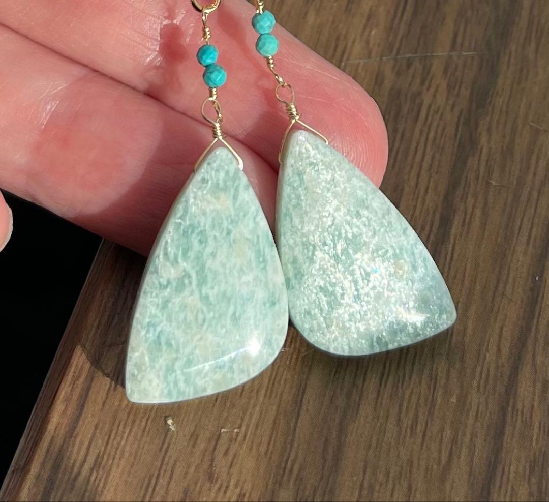 珍しいキラキラアマゾナイトのピアスチャーム·͜· ︎︎