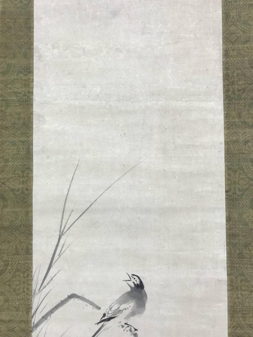 模写/長谷川等伯/蓮に小禽図/ハスにセキレイ図/花鳥図/掛軸☆宝船☆AH