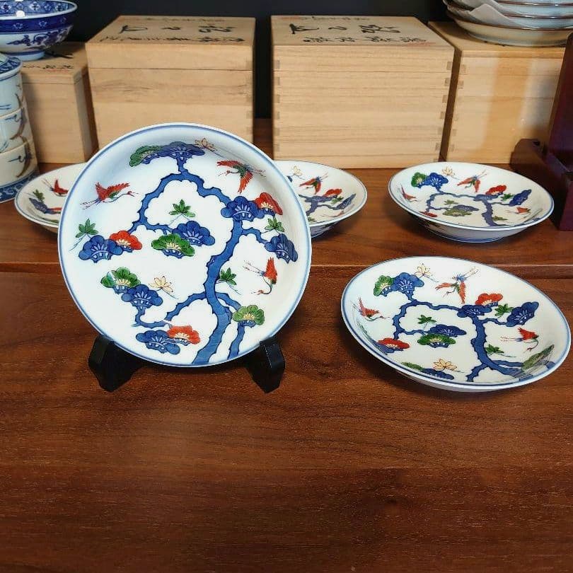 源右衛門 窯　染錦の銘々皿　お正月準備