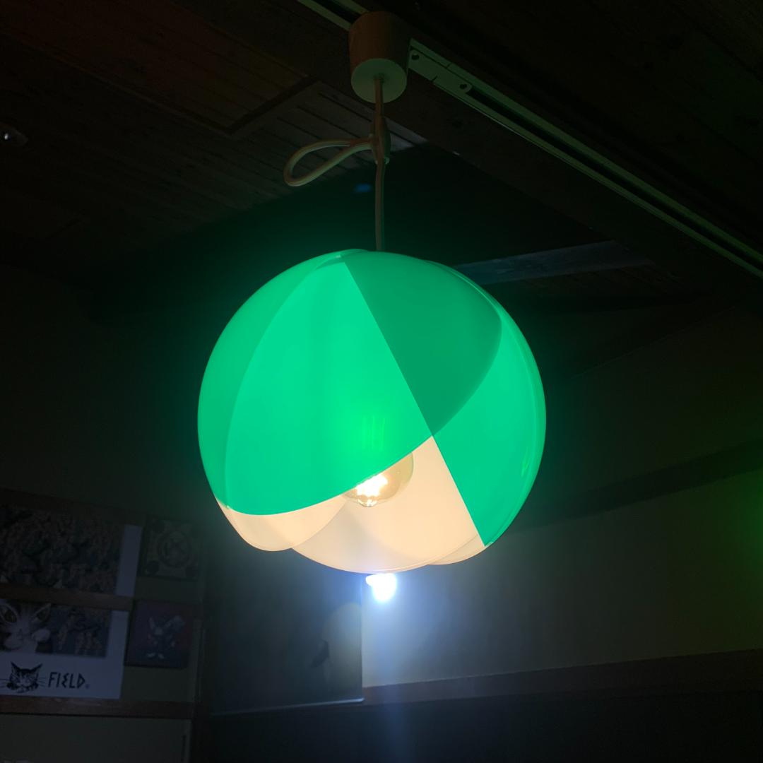 チューリップライト 緑 その5 昭和レトロ ペンダントライト コード交換済