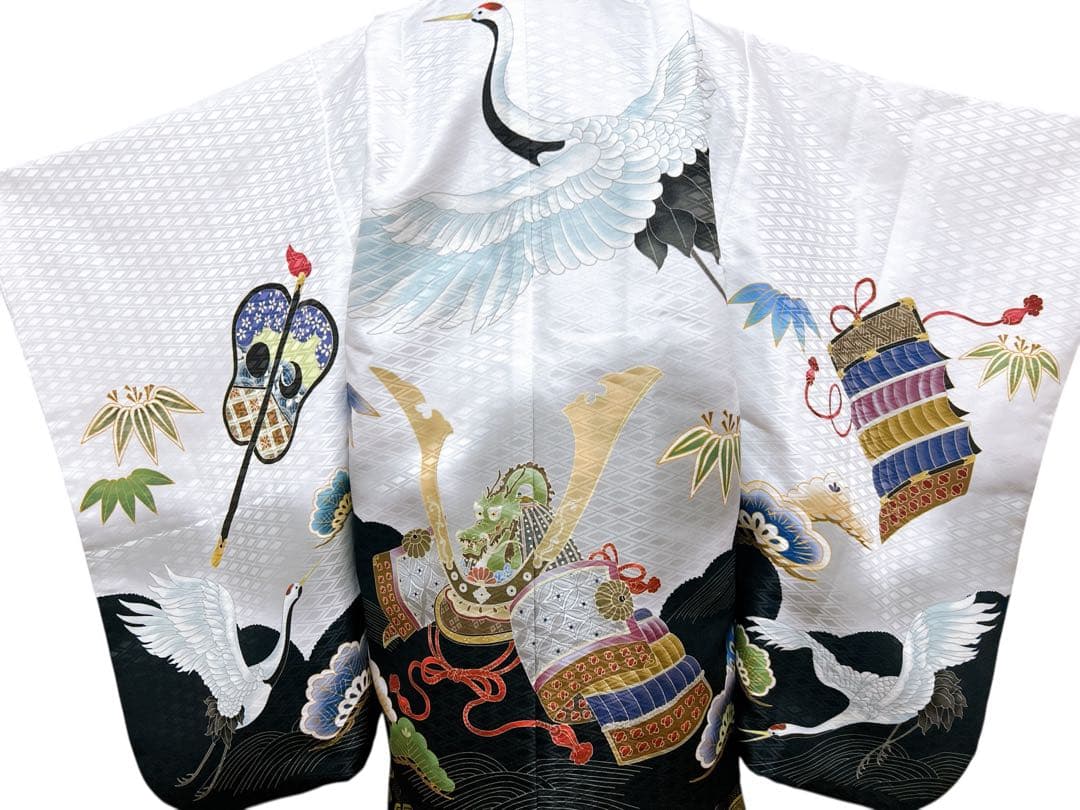 美品フルセット♡七五三　5歳　男の子　一式　鶴　兜　白系