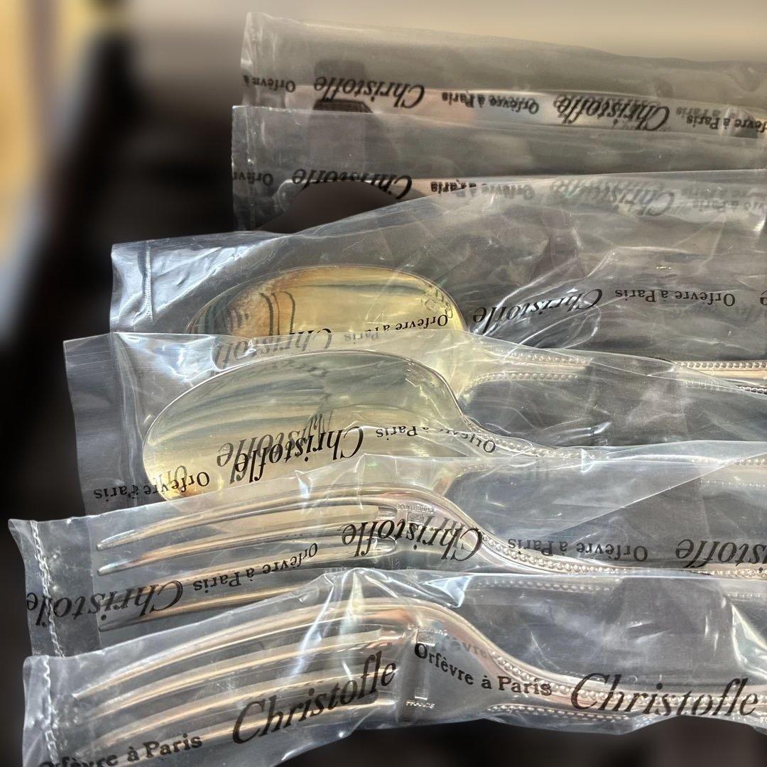 【売り切り価格】Christofle カトラリーセット6点　パール　ケース入り