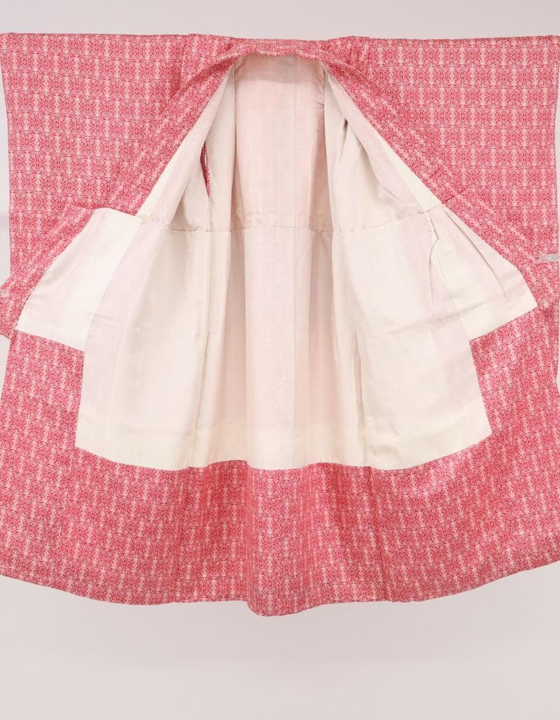 【七五三】5点セット　3歳女児 小花 子供着物帯小物 赤 正絹 8RR3