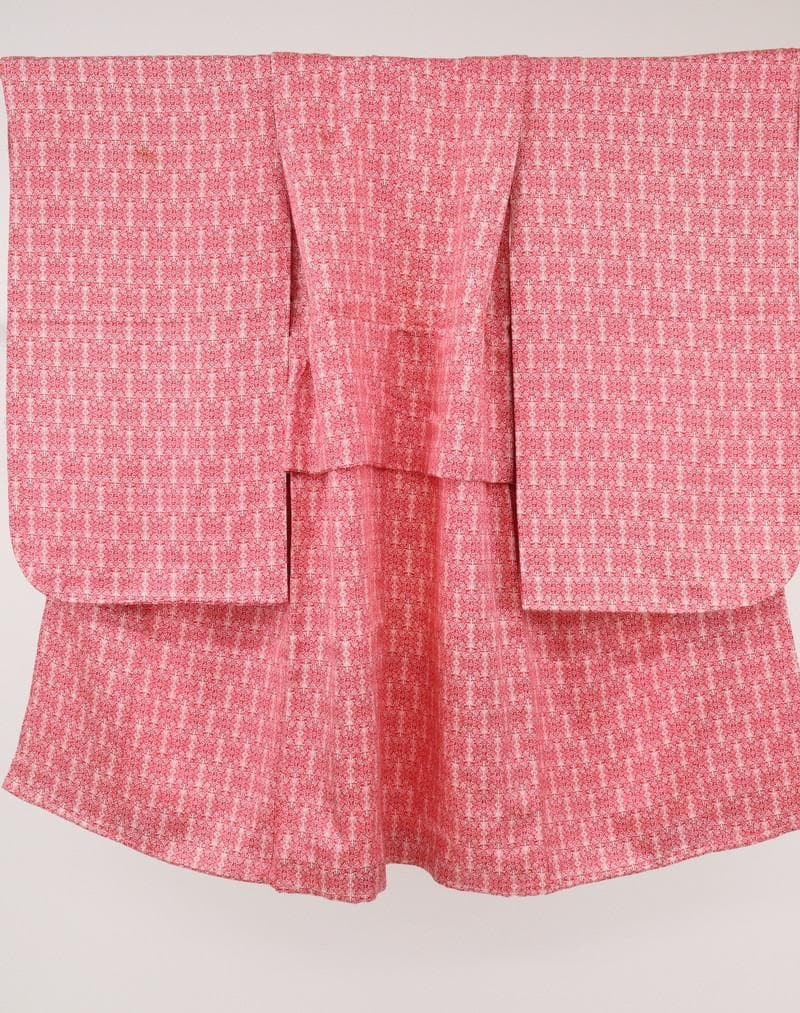 【七五三】5点セット　3歳女児 小花 子供着物帯小物 赤 正絹 8RR3