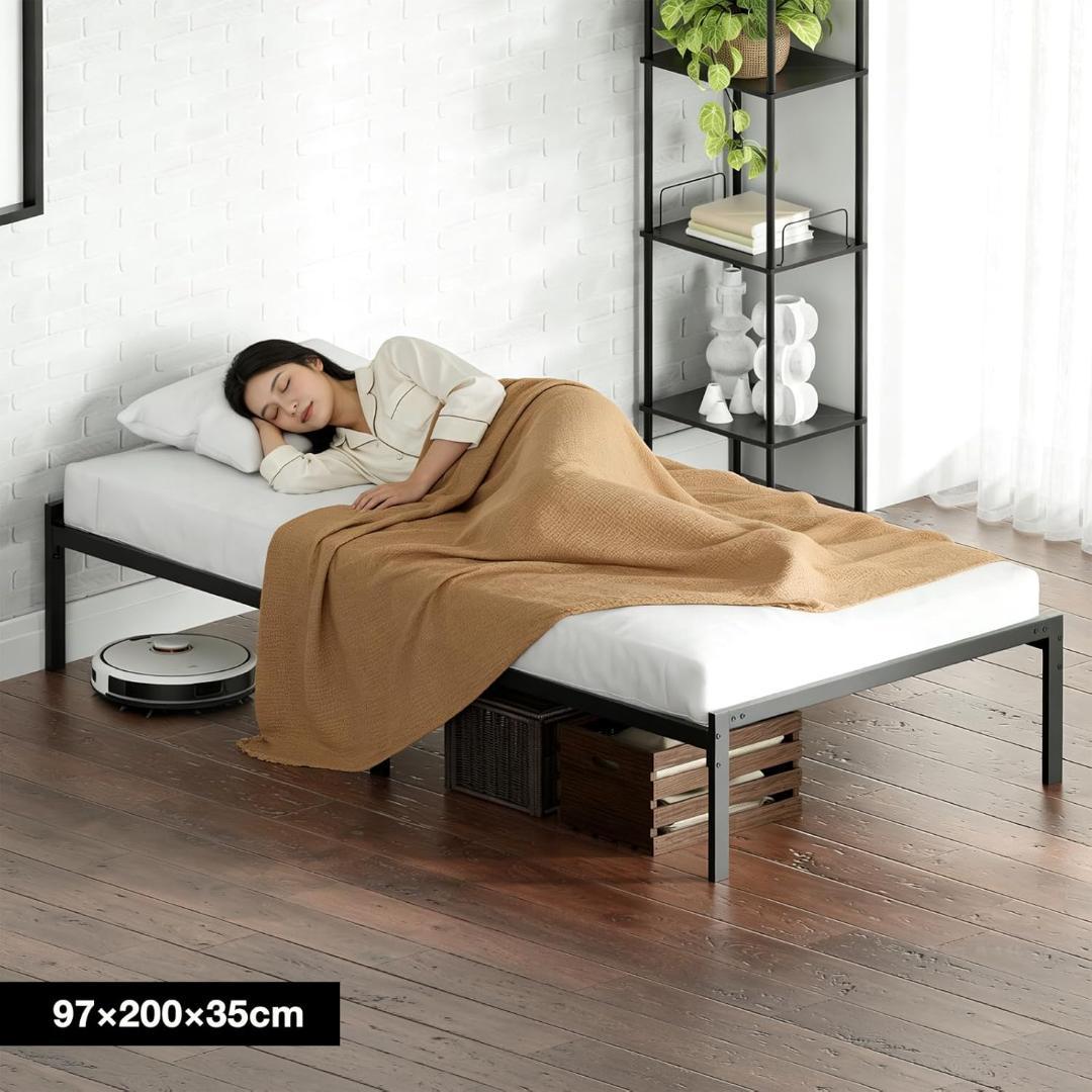 ベッドフレーム　シングル　スチール製　97×200　組立て簡単　ブラック　新品