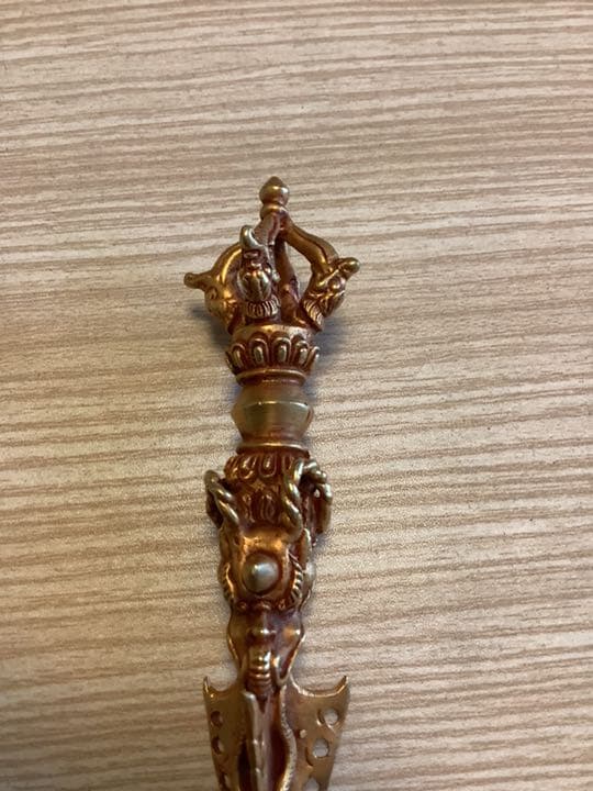《 チベット密教　新品 》 プルパ　金メッキ　龍　ドラゴン　五鈷杵　金剛杵　57