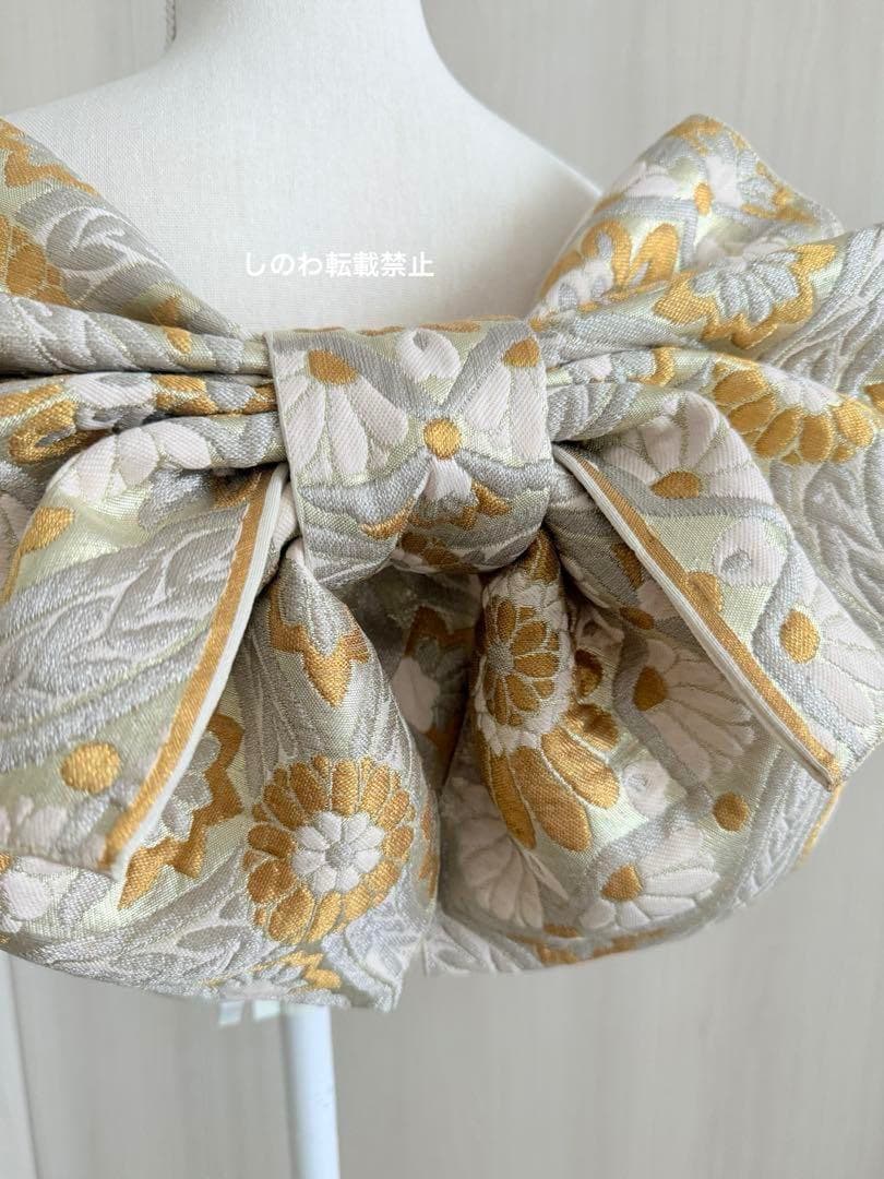 正絹　七五三作り2部式　シルバー×ゴールド　華文模様　5-7歳向け