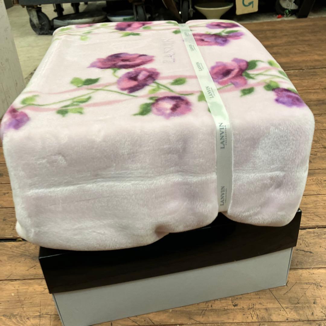 ランバン 薔薇柄 毛布 LANVIN ニューマイヤー毛布 アクリル100