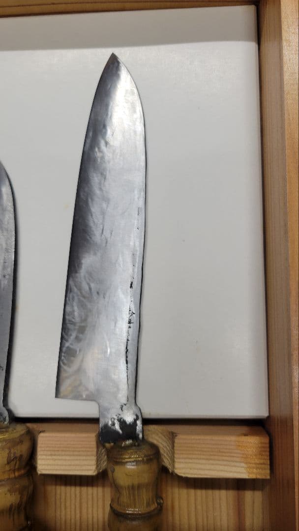 初代正次郎 総火造り 包丁セット 2本 木製ケース付 竹の柄付け