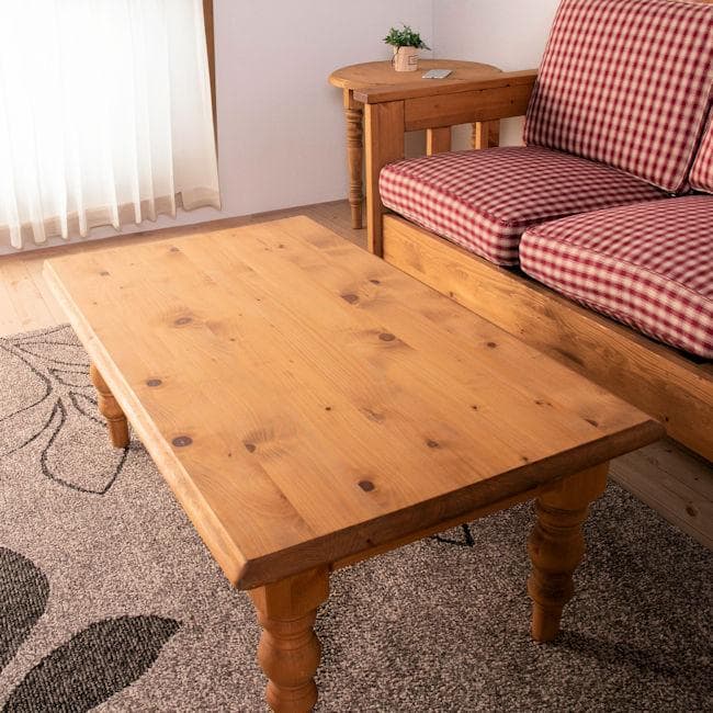 カントリー調パイン無垢材ローテーブル幅105cm センターテーブル（593）