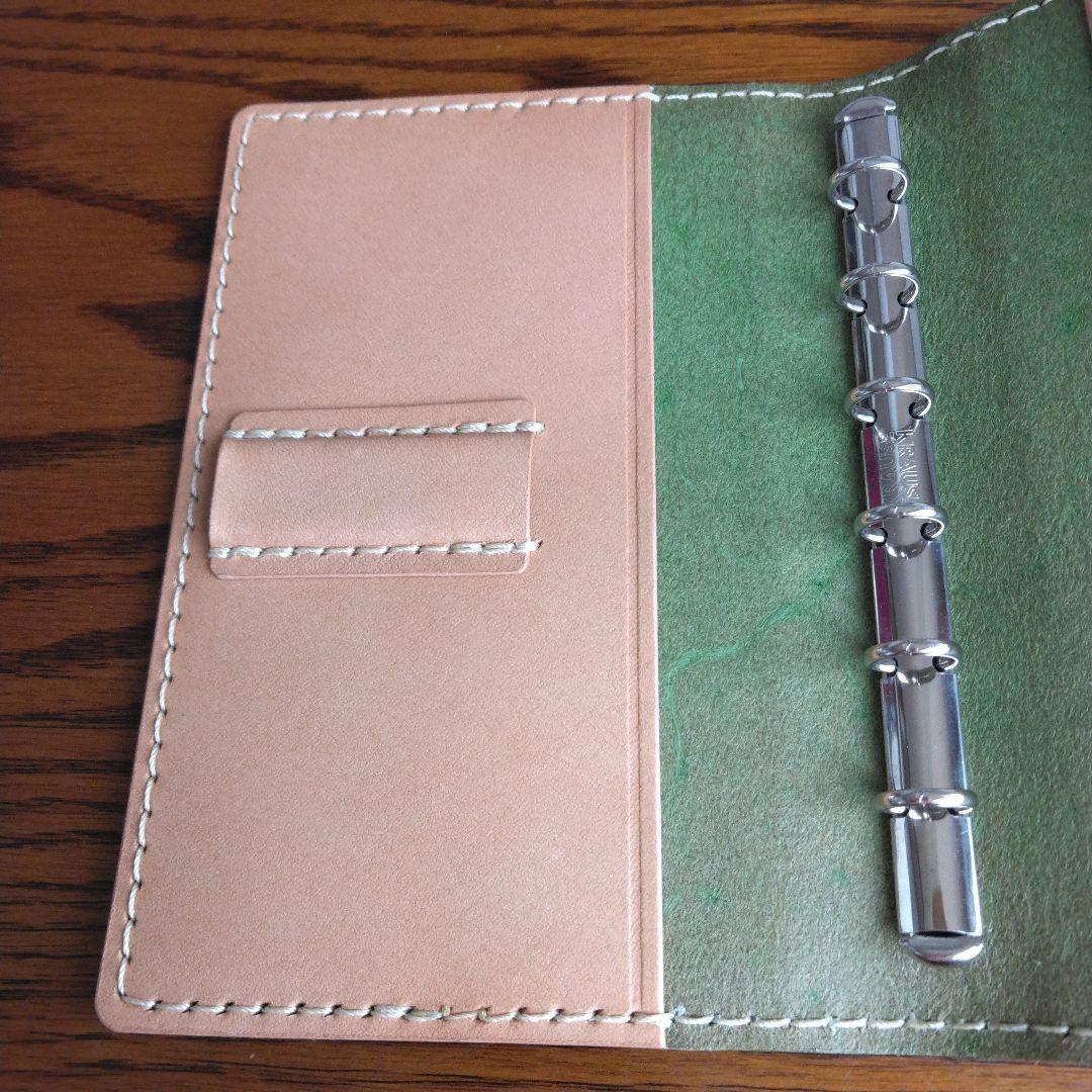 システム手帳　ルガトショルダー パロットグリーン　B7ミニ6穴用　フラットタイプ