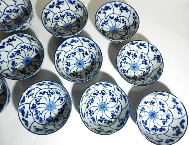 古伊万里染付渦霊芝文（なずな文）煎茶碗１０客「染付なつな文　汲出し」