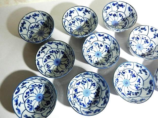 古伊万里染付渦霊芝文（なずな文）煎茶碗１０客「染付なつな文　汲出し」