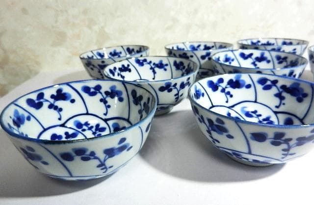 古伊万里染付渦霊芝文（なずな文）煎茶碗１０客「染付なつな文　汲出し」