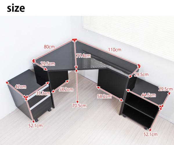 《新品・送料無料》《日本製》高級ブラック鏡面 ハイタイプ デスク3点セット