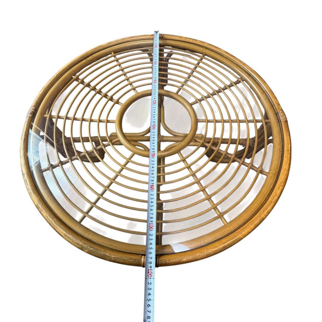 ラタン 籐 ガラステーブル 丸型 ローテーブル アジアン家具