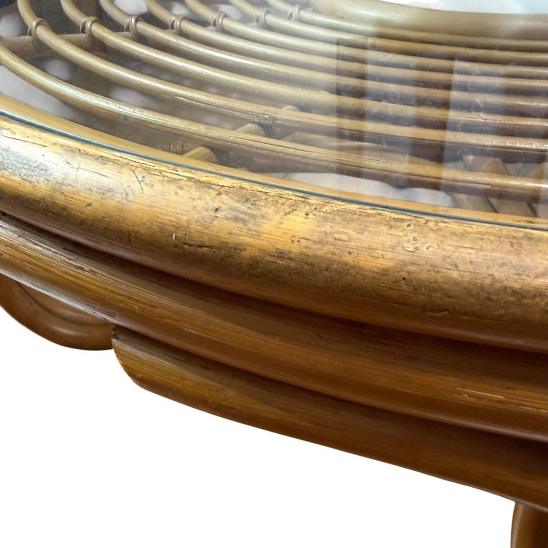 ラタン 籐 ガラステーブル 丸型 ローテーブル アジアン家具