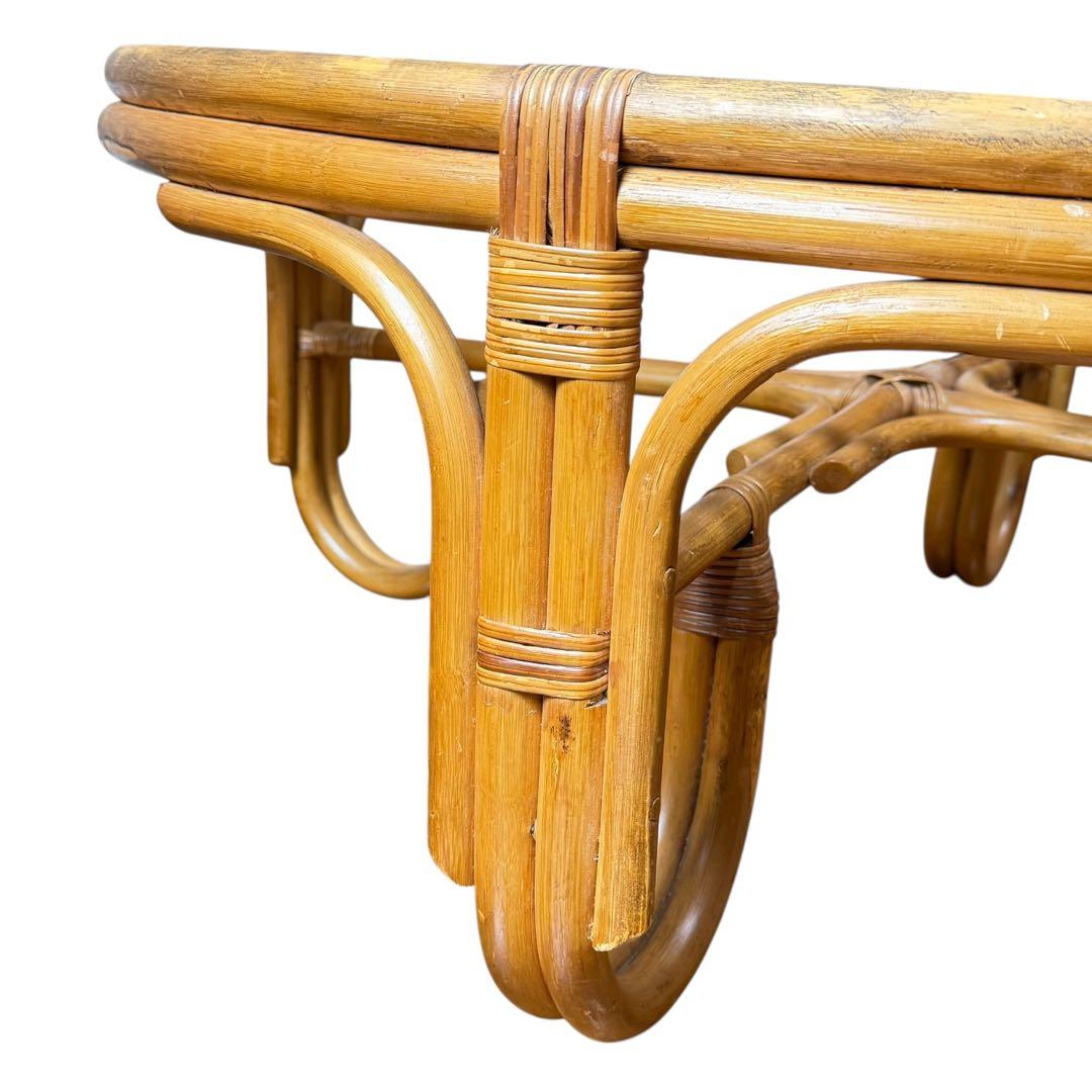 ラタン 籐 ガラステーブル 丸型 ローテーブル アジアン家具