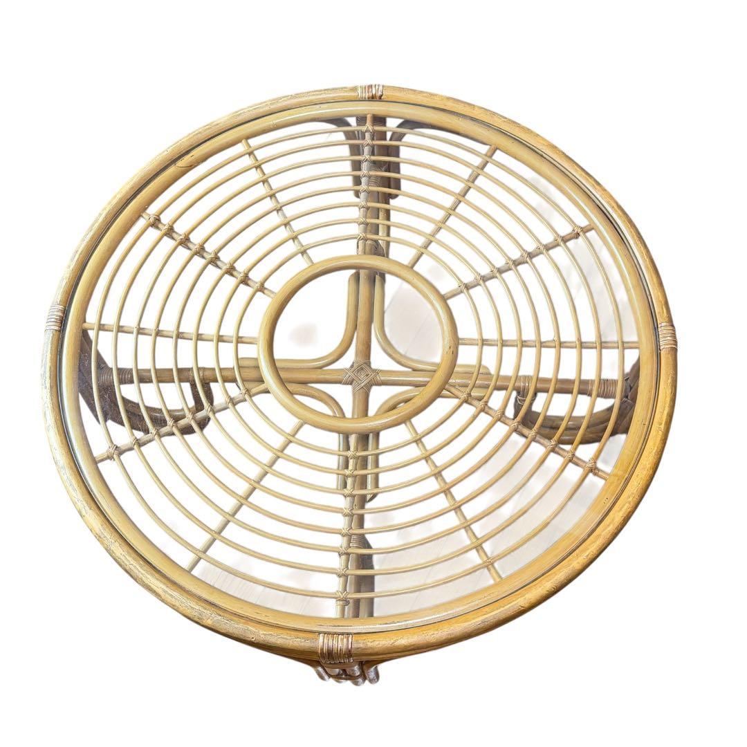 ラタン 籐 ガラステーブル 丸型 ローテーブル アジアン家具