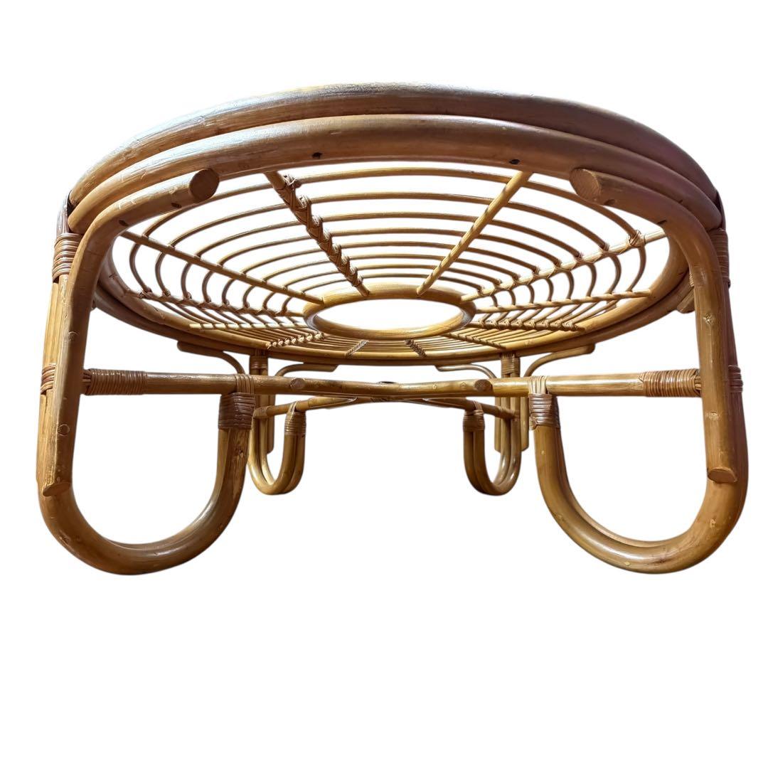 ラタン 籐 ガラステーブル 丸型 ローテーブル アジアン家具